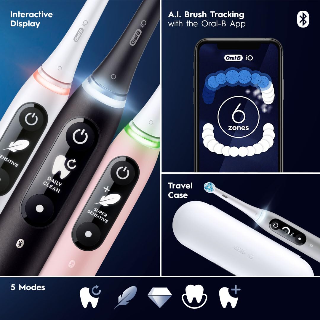 Buy now Oral-B iO Deep Clean + Protect Rechargeable Electric Toothbrush, Black, iO Series 7, 2 Replacement Brush Heads, Charging Travel Case at indiglob india