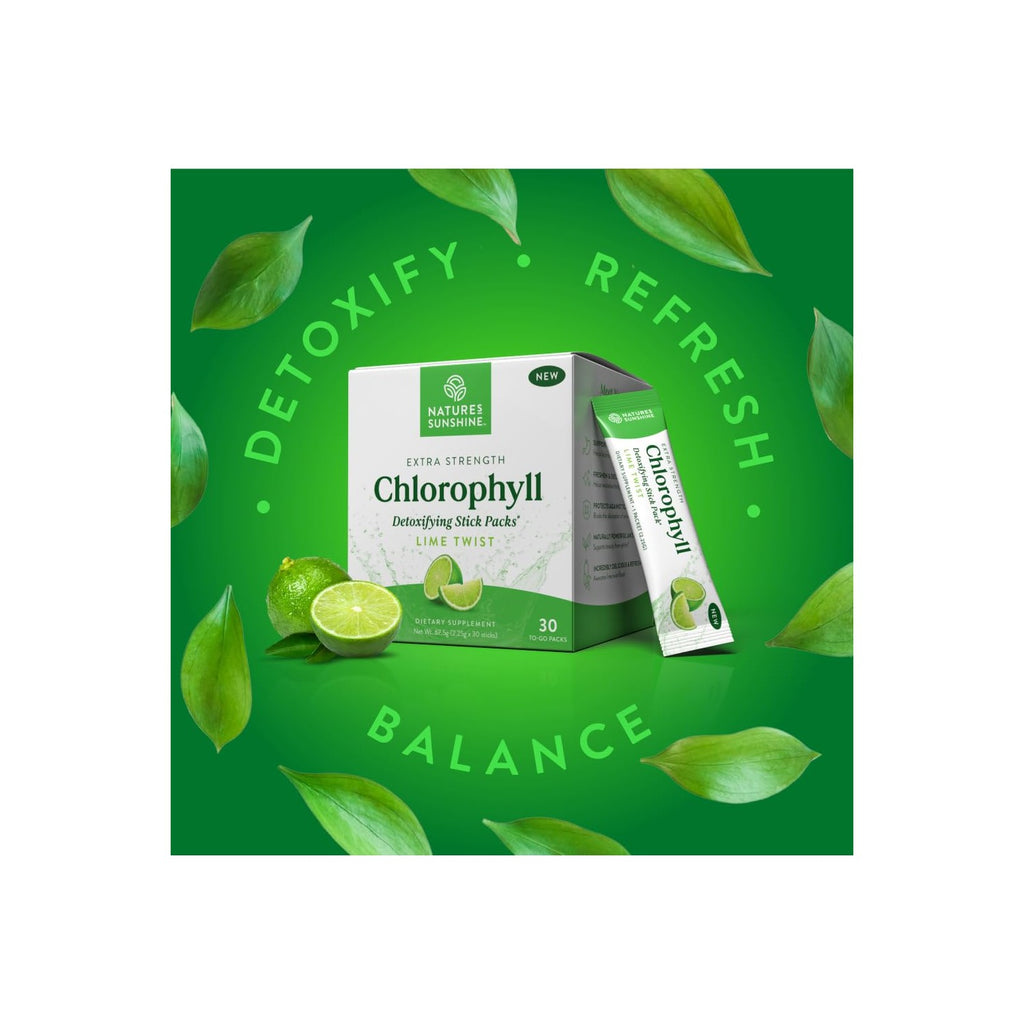 Nature's Sunshine Chlorophyll Stick Packs: Supercharge Your Detox and Boost Gut Health in Convenient, Delicious Stick Packs (Lime Twist)