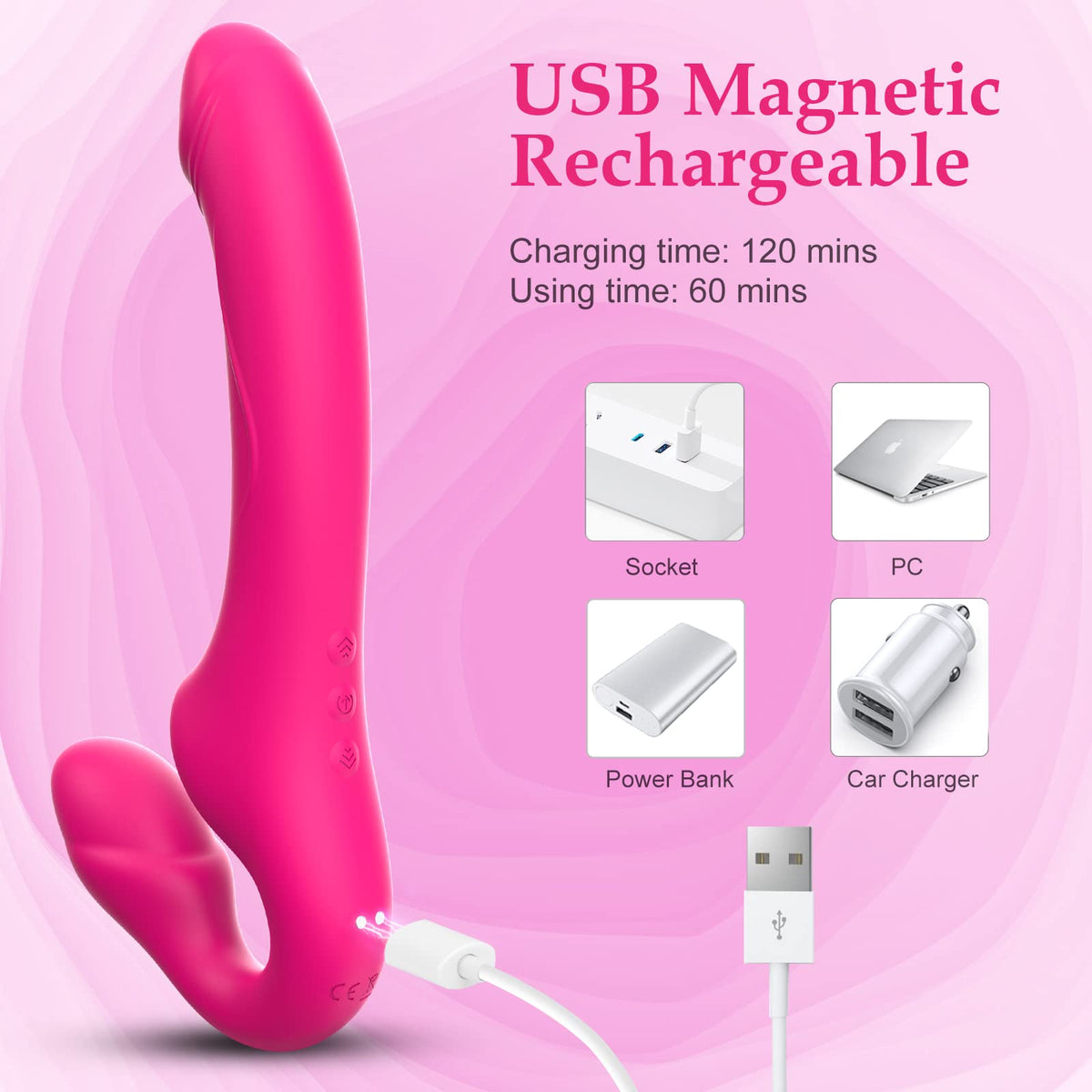 Strapless Strap-On Double-Ended Dildo with 10 Modes & Remote Control, Anti-Slip Silicone Realistic G-Spot Anal Dildo Vibrator Vibrating Butt Plug, Adult Sex Toys for Women Lesbian Couples S&M Whips