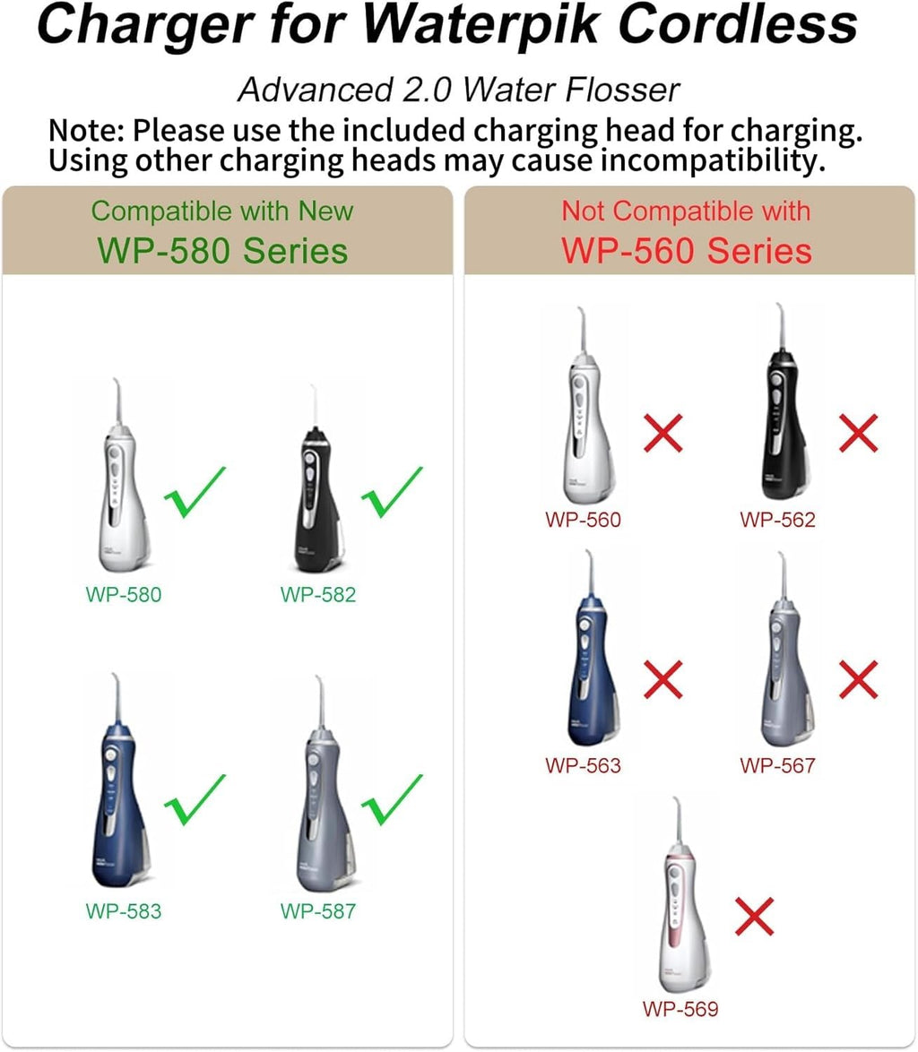 Replacement for Waterpik Charger for Waterpik Water Flosser WP-580 Series, Cordless Flosser Charger for Waterpik WP-580 WP-582 WP-583 WP-587 Cordless Advanced 2.0 Water Flosser(Not for WP-560 Series)