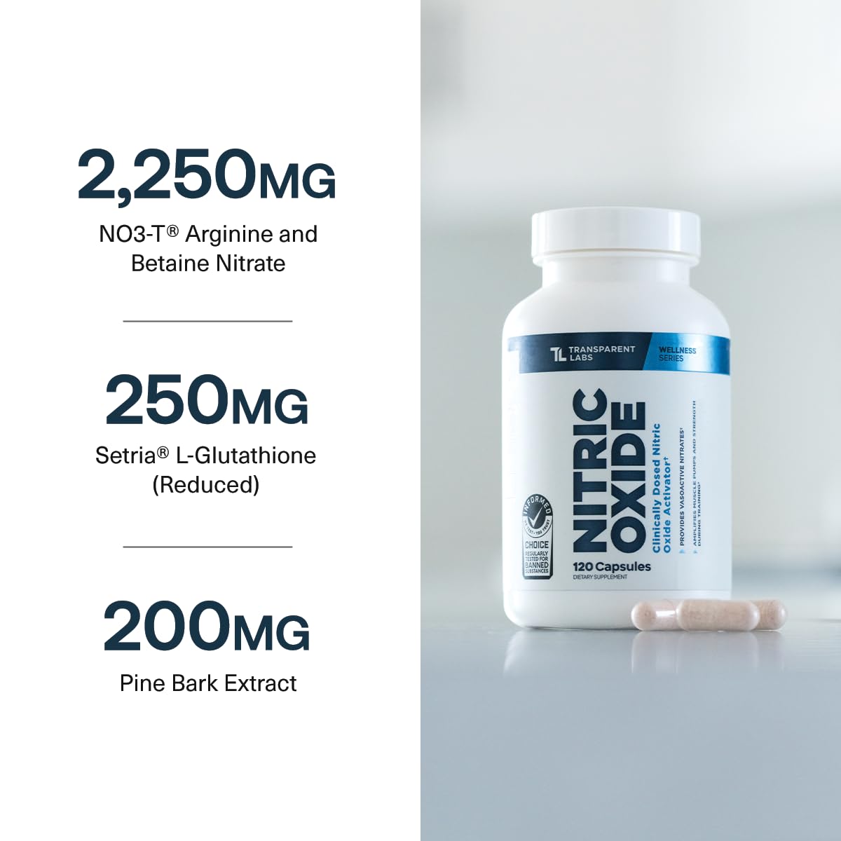 Transparent Labs Nitric Oxide - Nitric Oxide Booster for Men and Women with Arginine Nitrate, Betaine Nitrate, Pine Bark Extract, and Astragin for Nitric Oxide Flow - 120 Count
