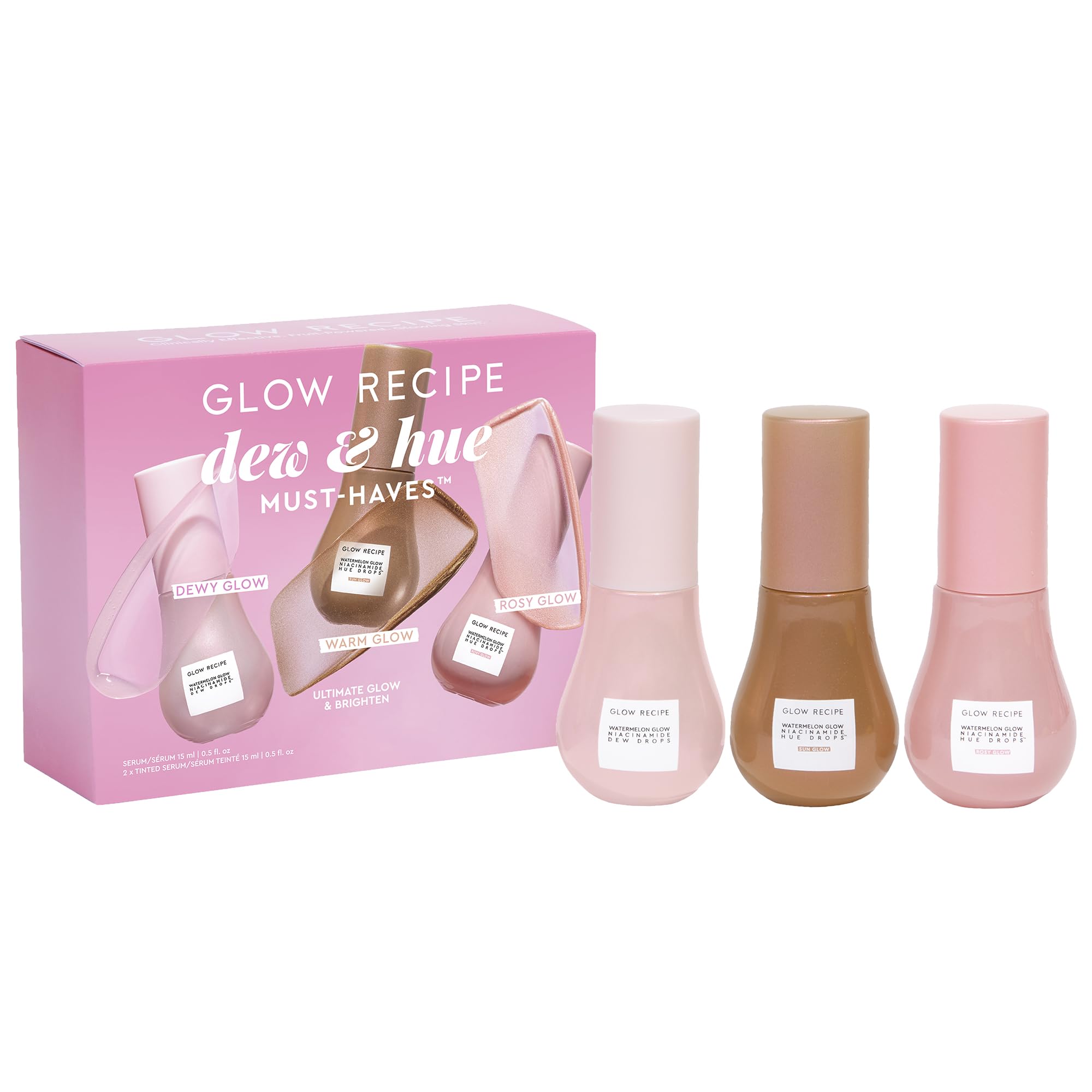 Buy now Glow Recipe Skin Care Set, Dew & Hues Must-Haves - Limited Edition Travel Size Gift Set with Niacinamide Dew Drops, Hue Drops Sun Glow & Rosy Glow (15ml Trio) at indiglob india