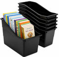 4E's Novelty 6 Durable Book and Binder Holder, Files Book Bins for Classroom, Plastic Vertical Storage Book Organizer Folder Office Classroom Organization Containers Supplies (With Labels)