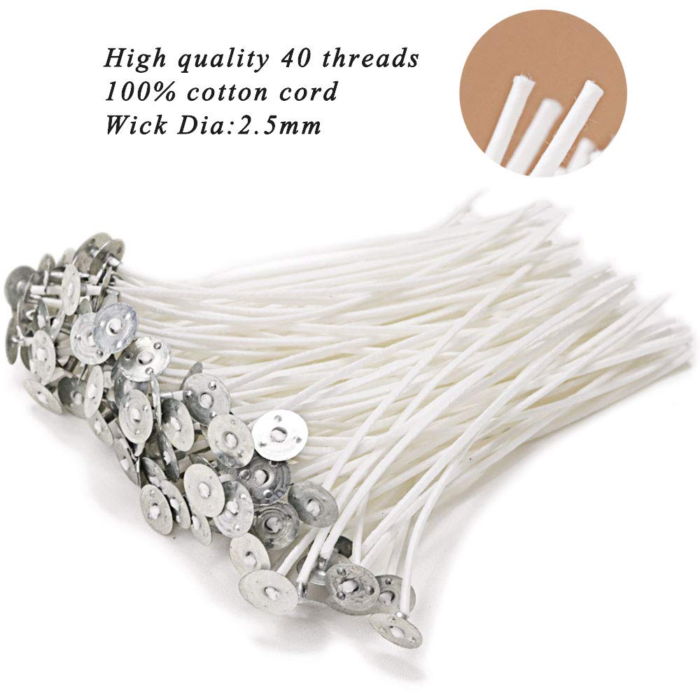 EricX Light 100 Piece Natural Candle Wick, Low Smoke 6" Pre-Waxed & 100% Natural Cotton Core,For Candle Making,Candle DIY