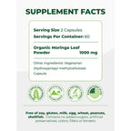 PURA VIDA MORINGA Organic Moringa Capsules, Pure Moringa Leaf Powder Single Origin for Energy, Metabolism & Immune Support, 120ct, 500mg Caps