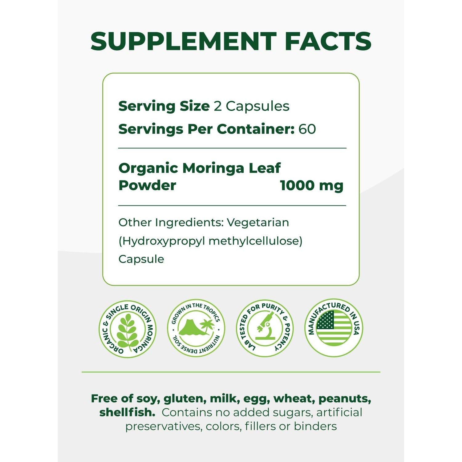 PURA VIDA MORINGA Organic Moringa Capsules, Pure Moringa Leaf Powder Single Origin for Energy, Metabolism & Immune Support, 120ct, 500mg Caps