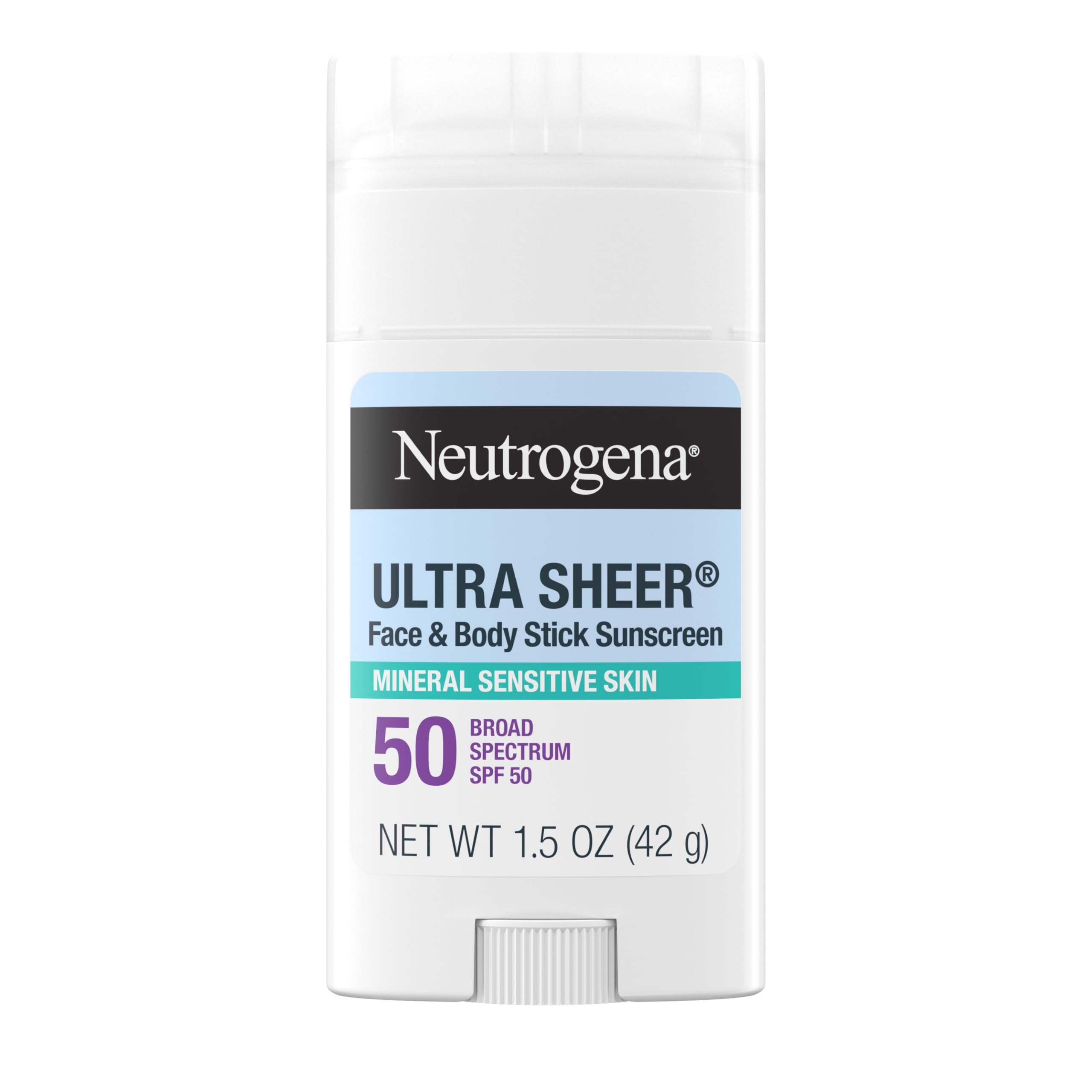 Neutrogena Ultra Sheer Mineral Sunscreen Stick SPF 50, 1.5 oz | Sensitive Skin, Zinc Oxide, Face & Body Sunscreen, Vitamin E, No White Residue, Vegan