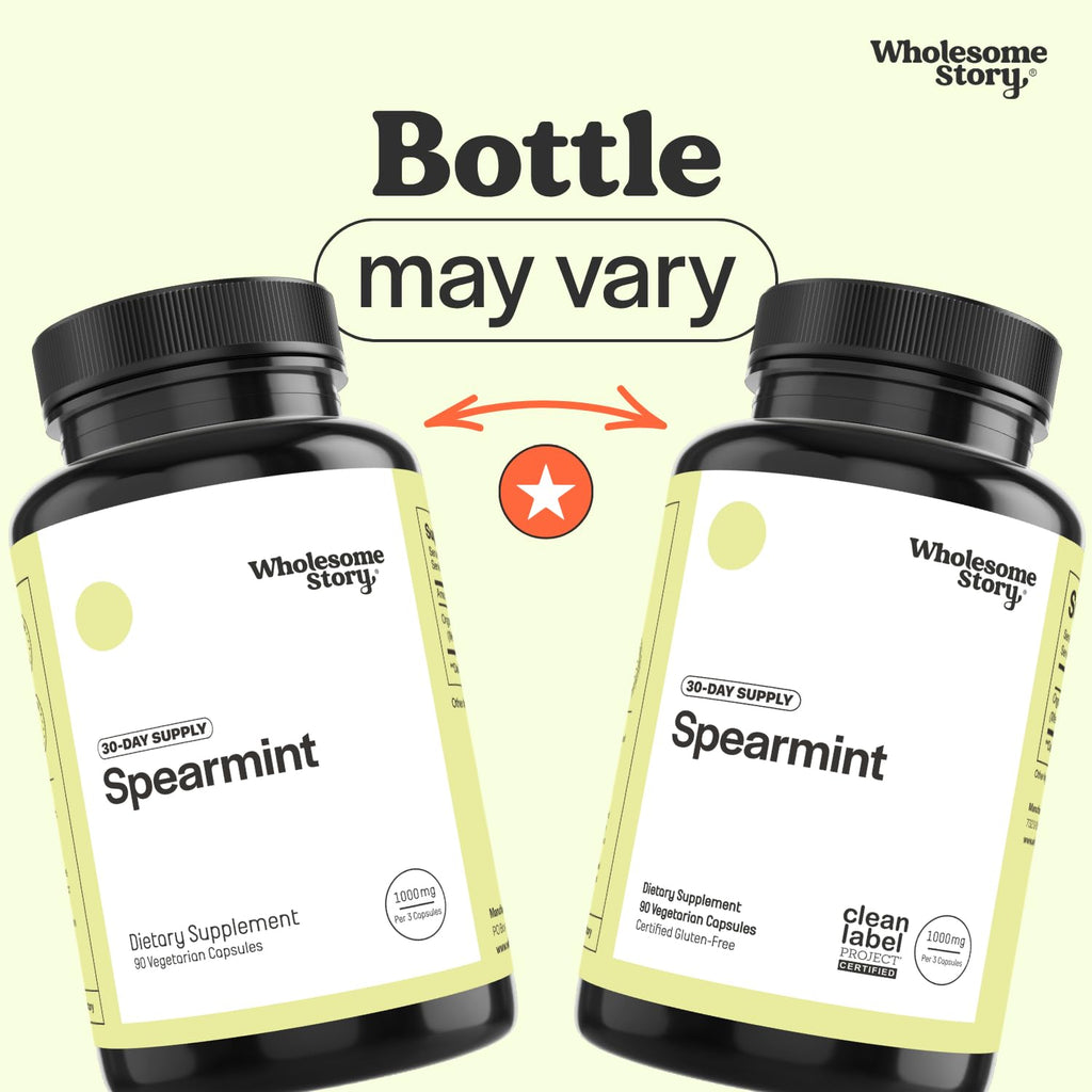 Wholesome Story Spearmint Capsules Supplement | 1000mg Spearmint Leaf | 333.33mg Per Capsule | Supports Hormones, Digestion & Gut | Mentha Spicata | 30-Day Supply