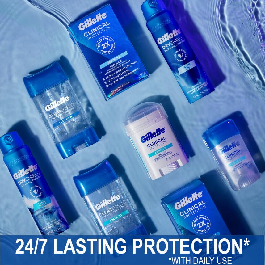 Buy now Gillette Antiperspirant and Deodorant for Men, 72hr Sweat & Odor Protection, Long Lasting Freshness, Anti-White Mark Technology, Clear Gel, Tropical Breeze Scent, 3.8 oz (Pack of 3) at indiglob india