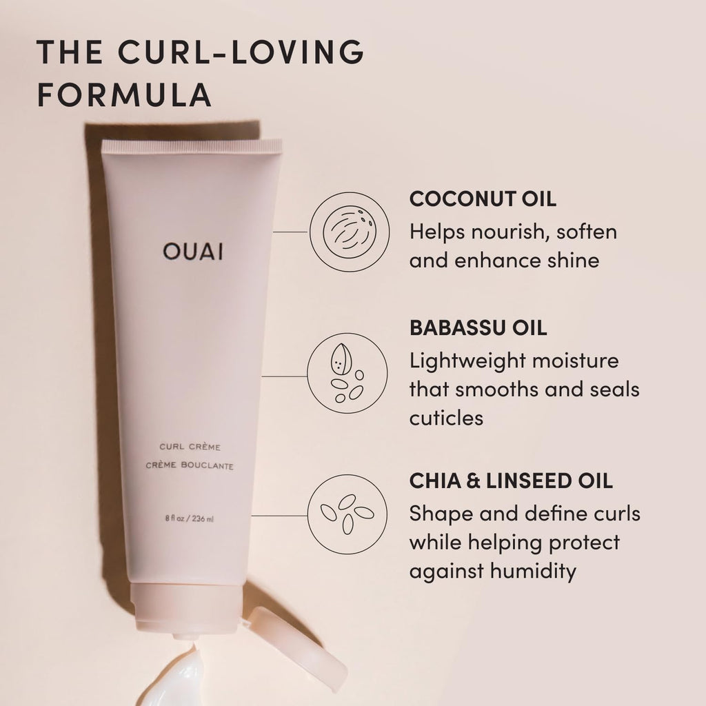 OUAI Curl Defining Cream - Hydrating Curl Cream (8 Oz) | With Chia & Linseed Oil, Enhances Definition, Hydration & Shine, Tames Frizz, Silicone-Free, Curly Hair Products