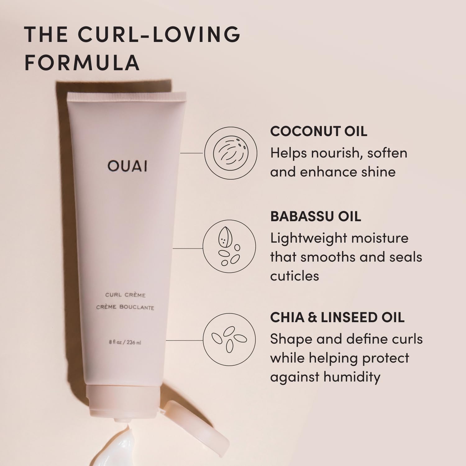 OUAI Curl Defining Cream - Hydrating Curl Cream (8 Oz) | With Chia & Linseed Oil, Enhances Definition, Hydration & Shine, Tames Frizz, Silicone-Free, Curly Hair Products
