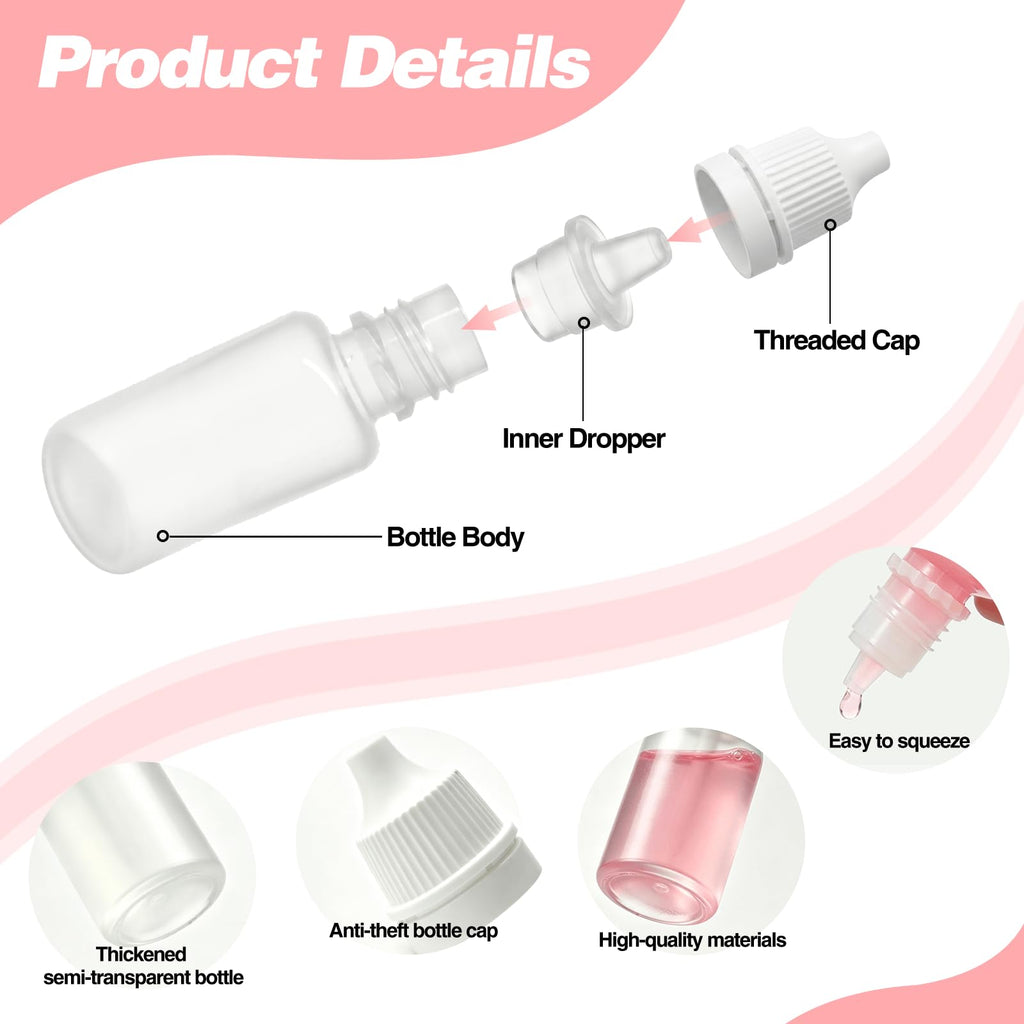 10PCS Small Plastic Dropper Bottles + 2 Funnel + 1 Sticker, 10ml（0.33oz）/15ml（0.5oz） Eye Liquid Dropper Bottles Five of Each, Squeezable Travel Bottle, Ideal for DIY Projects, Essential Oils