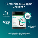 Puori 5g Creatine Monohydrate Powder with Added Taurine, 60 Servings | Unflavored Creatine Powder, Muscle Builder, Enhanced Workout Performance & Strength Building - Pre-Workout for Men & Women