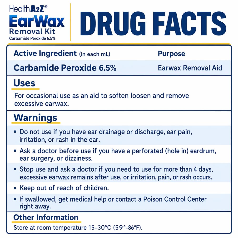 HealthA2Z® Ear Wax Removal Kit Carbamide Peroxide 6.5%, 0.5 fl oz (15mL)