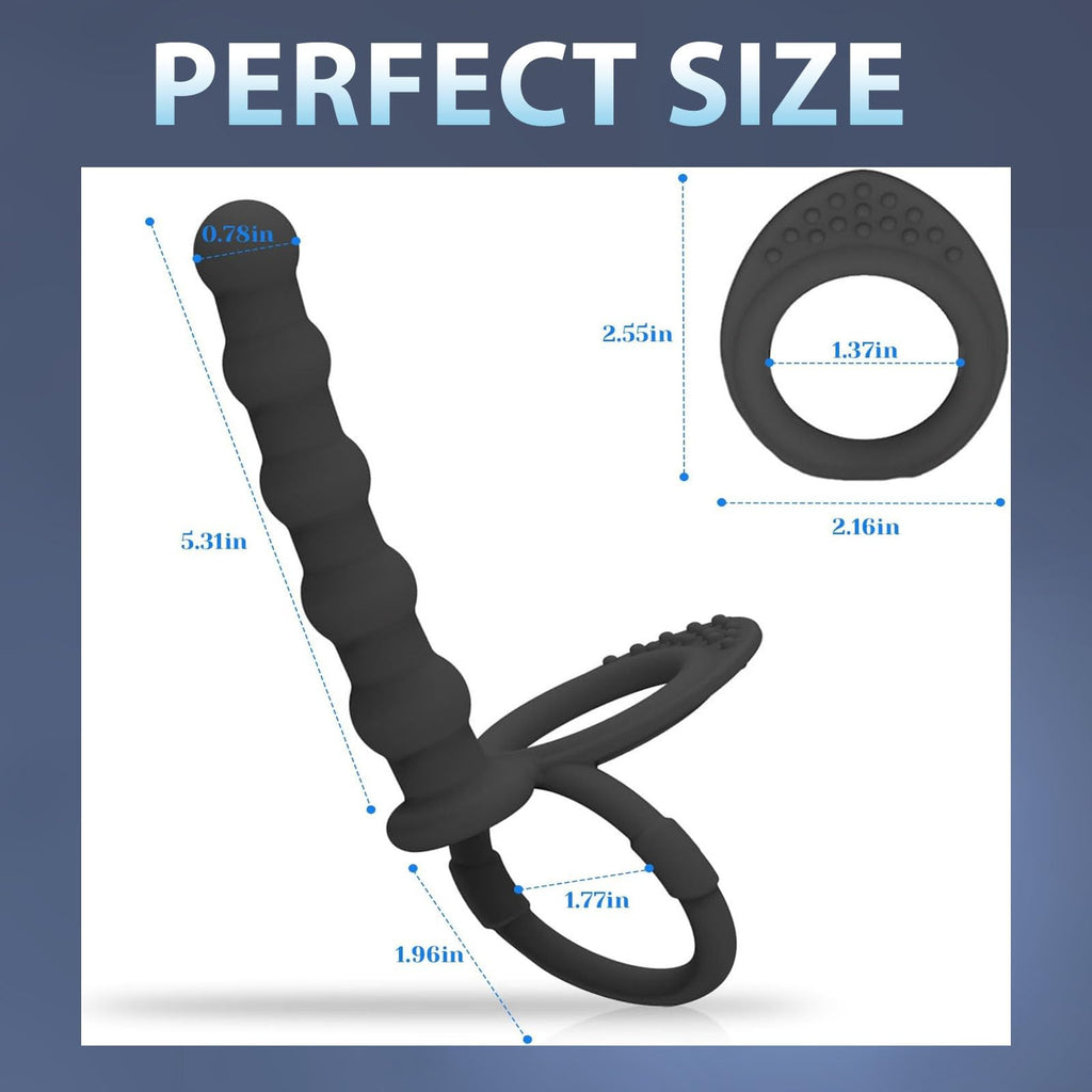 Anal Toys Anal Beads Dual Penetration Cock Ring, Couples Sex Toys Double Anal Dildo Strap On for Anal Play Pleasure & Vaginal Stimulation, Silicone Butt Plug Anal Hook Trainer with Penis Ring