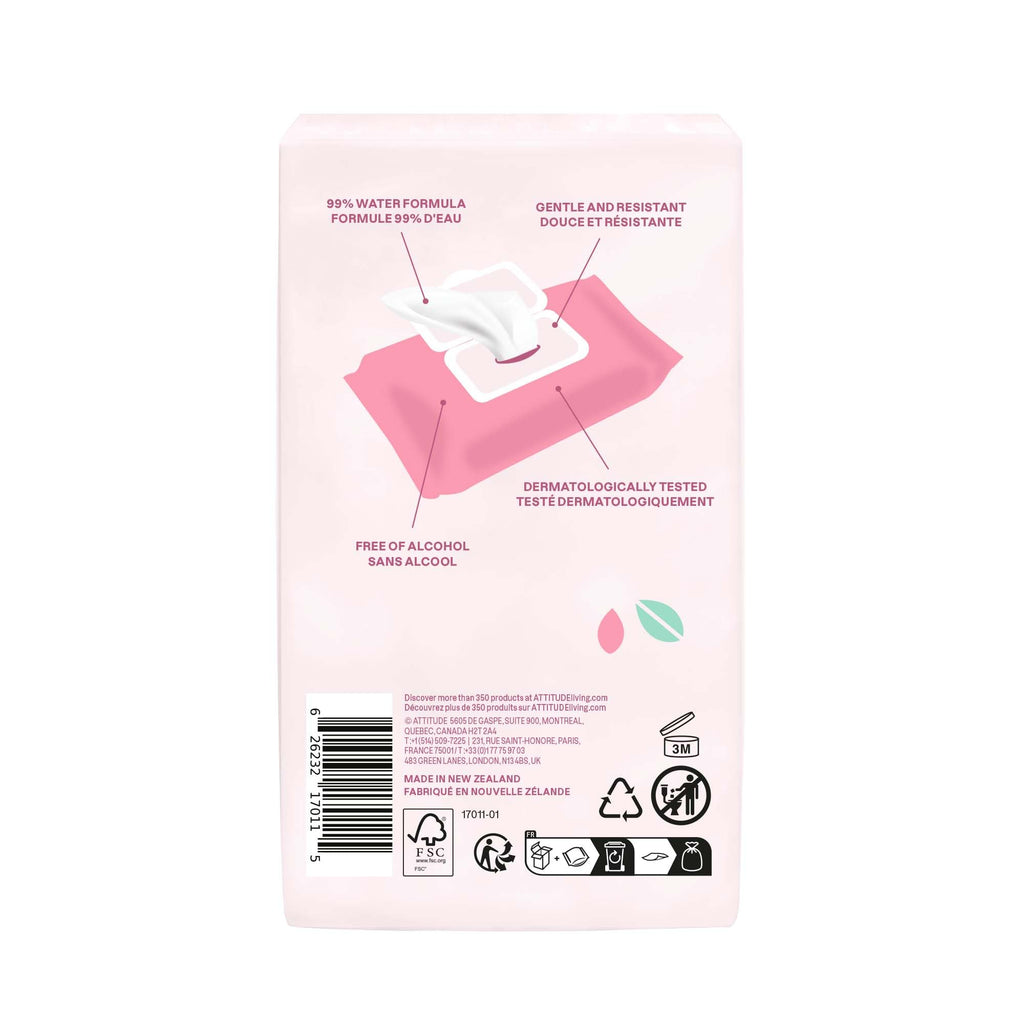 ATTITUDE Baby Water Wipes, EWG Verified, Safe for Newborns, Unscented & Fragrance-Free, 99% Water, Gentle, Vegan & Dermatologically Tested, Travel Pack with Hard Lid, 72 Count (Pack of 3)