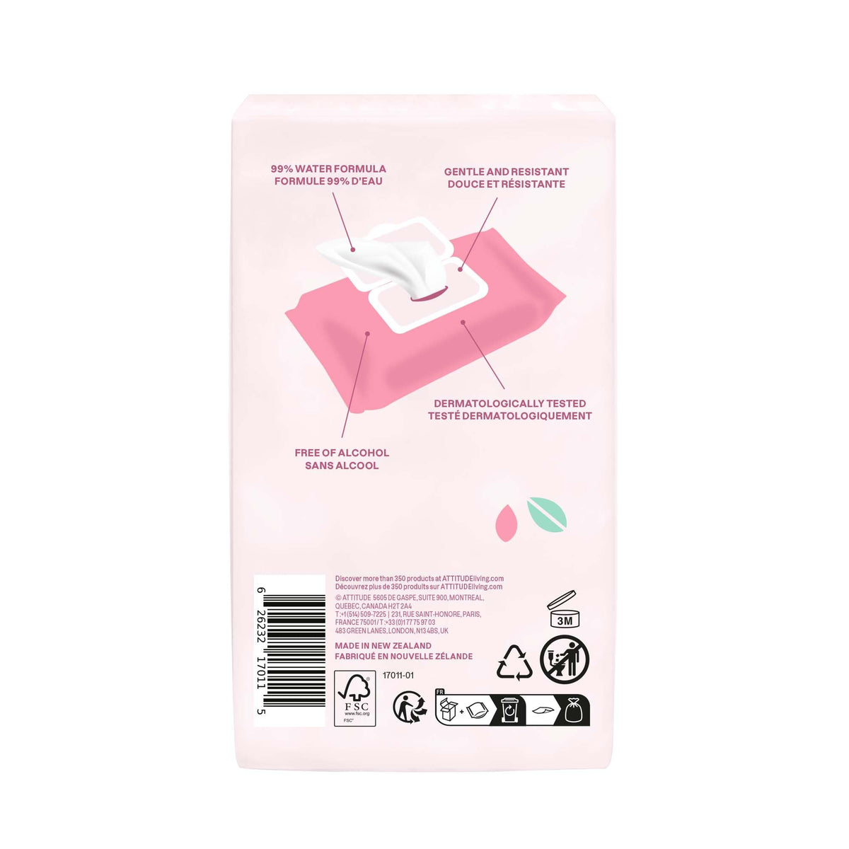 ATTITUDE Baby Water Wipes, EWG Verified, Safe for Newborns, Unscented & Fragrance-Free, 99% Water, Gentle, Vegan & Dermatologically Tested, Travel Pack with Hard Lid, 72 Count (Pack of 3)