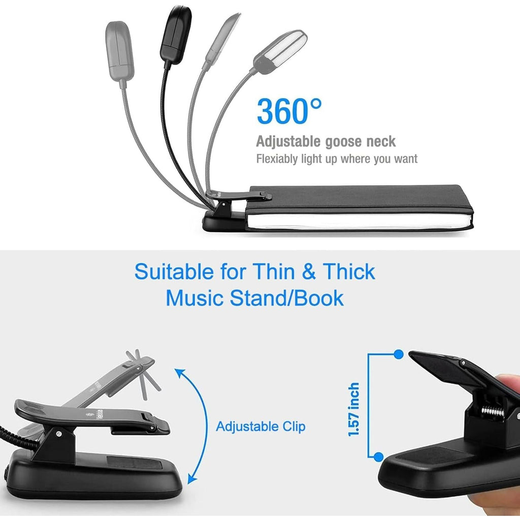 Buy now Vekkia 14 LED Rechargeable Book Light for Reading at Night, Eye-Care Reading Light for Books in Bed, 180° Adjustable, Clip on Lamp, 3 Color Temperatures, Lightweight, Present for Reader at indiglob india