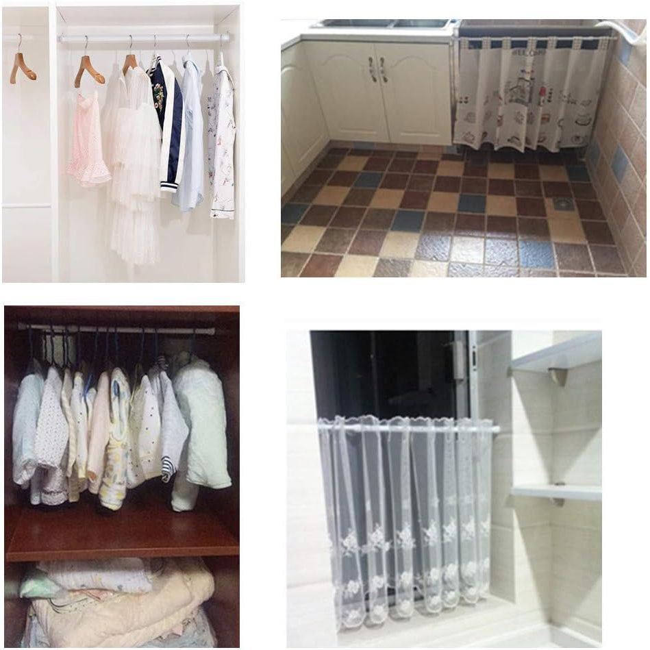 Buy now Tension Rods, 4 Pack 15.7-28 Inches Adjustable Spring Steel Cupboard Bars Tension Curtain Rod Shower Rod Extendable Width at indiglob india