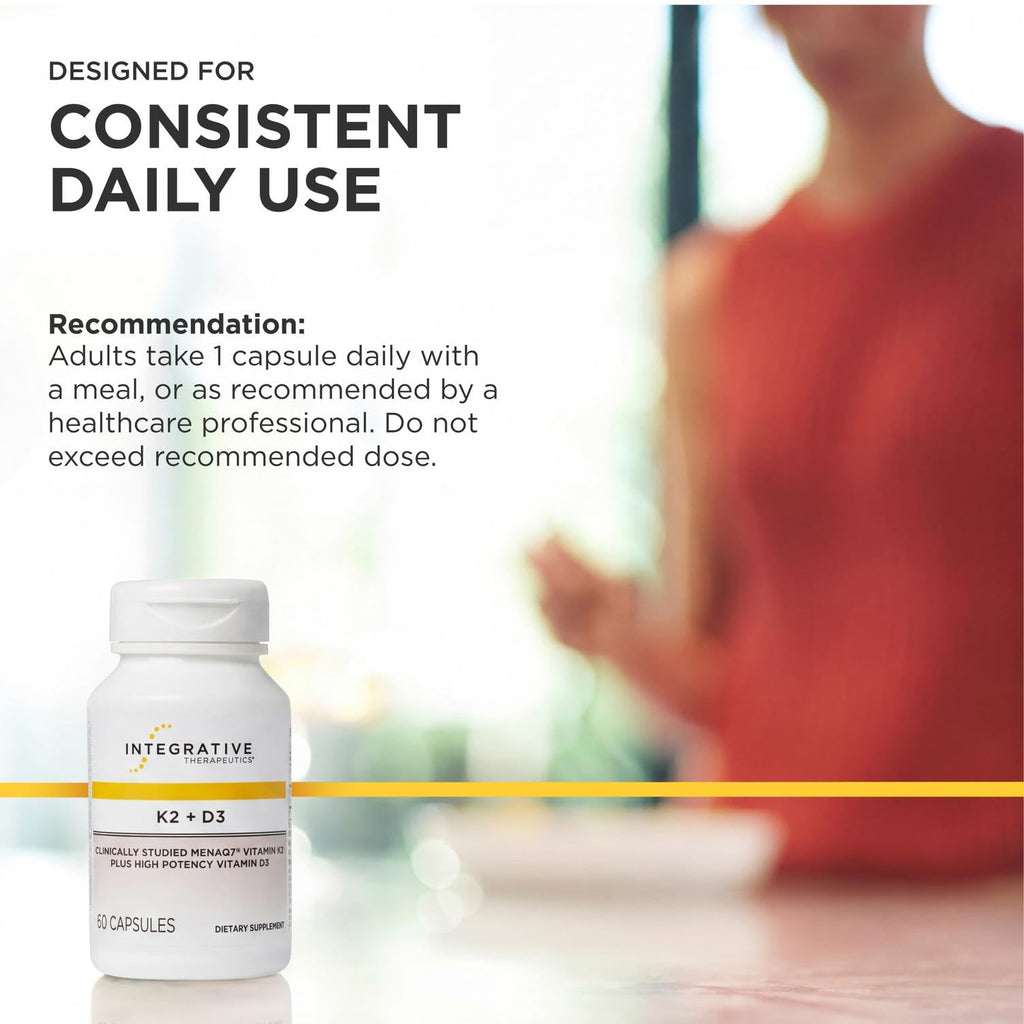 Integrative Therapeutics K2 + D3 - Supplement for Heart Health & Bone Strength* - Daily Vitamins for Calcium Absorption - Supports Vitality - Gluten-Free - Third-Party Tested - 60 Count (60 Servings)