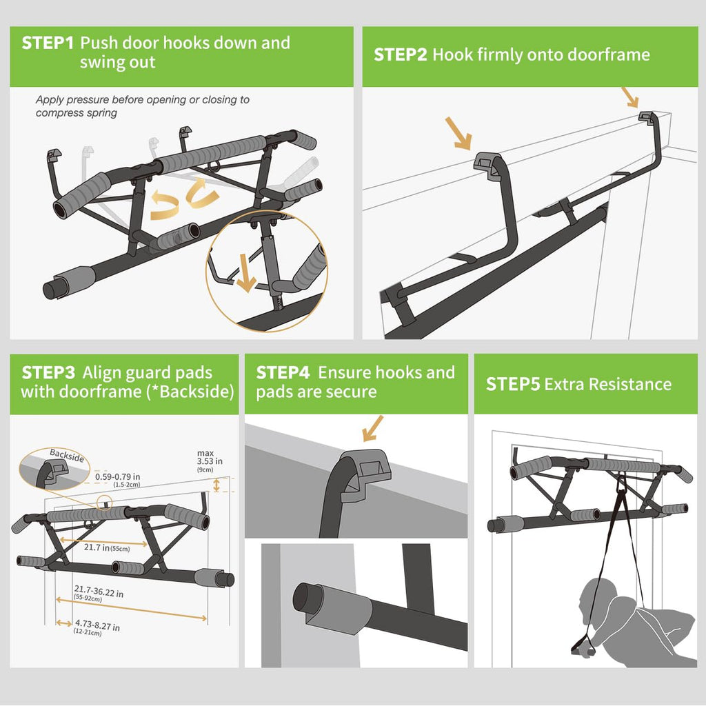 KAKICLAY New Upgrade Pull Up Bar for Doorway - Foldable Design & Space-Saving, Upto 440 Lbs Capacity, No Screwing or Slipping - USA Original Patent, Designed, Shipped, Warranty