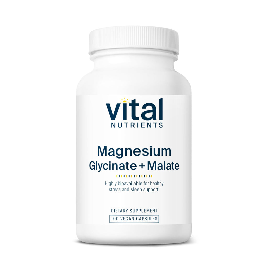 Vital Nutrients Magnesium Glycinate + Malate - 120mg Vegan Magnesium Supplement for Women and Men - Muscle, Heart, Bone Support* - Promotes Relaxation - Gluten, Dairy and Soy Free - 100 Capsules