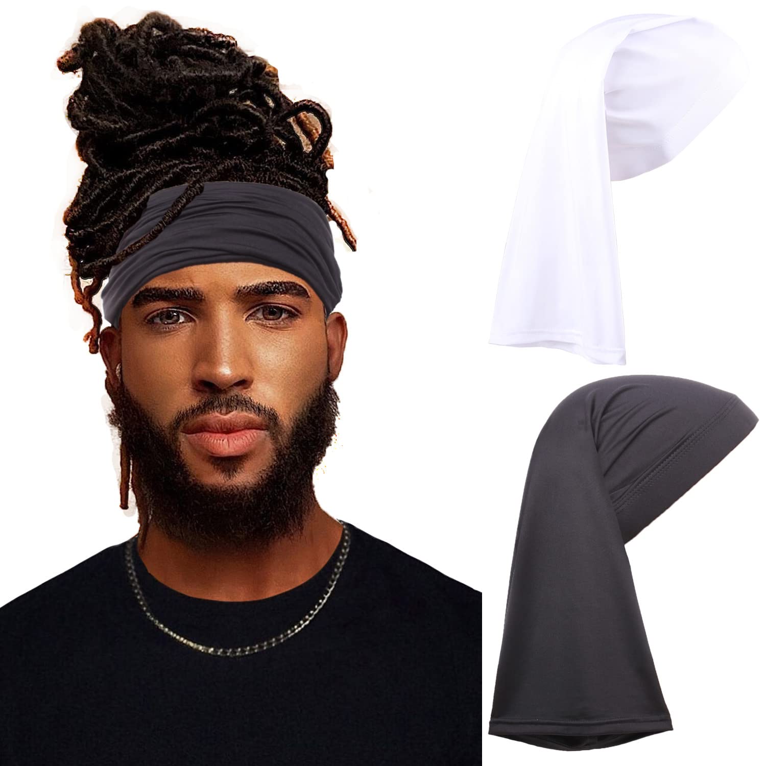 Buy now Leeven 2 Pieces Wide Elastic Loc Cap and Long Braid Cover for Full Hair, Stocking Sleep - Black Locs-Cap-9 at indiglob india