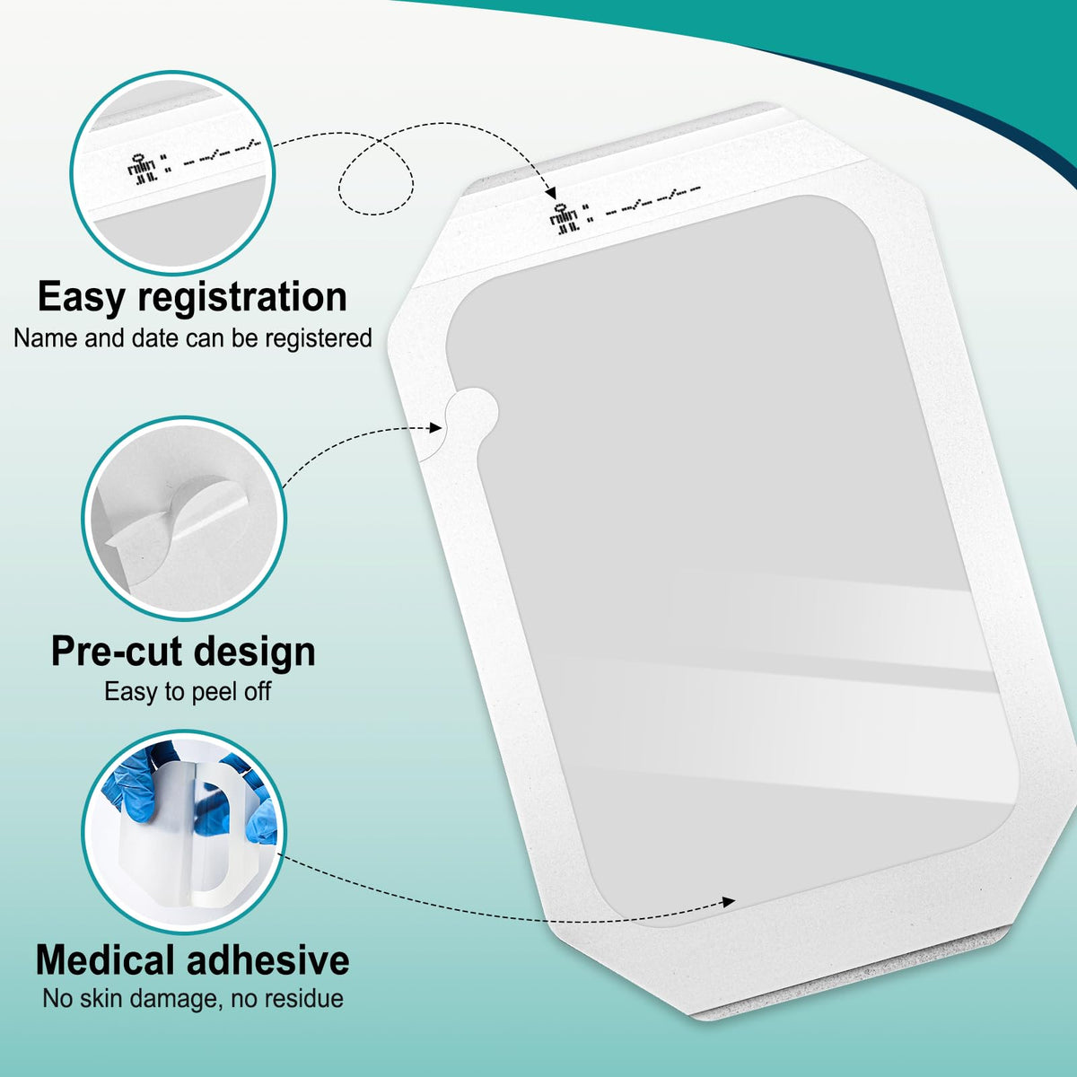 Transparent Film Dressing 6'' x 8'' Box of 12, Waterproof Bandages