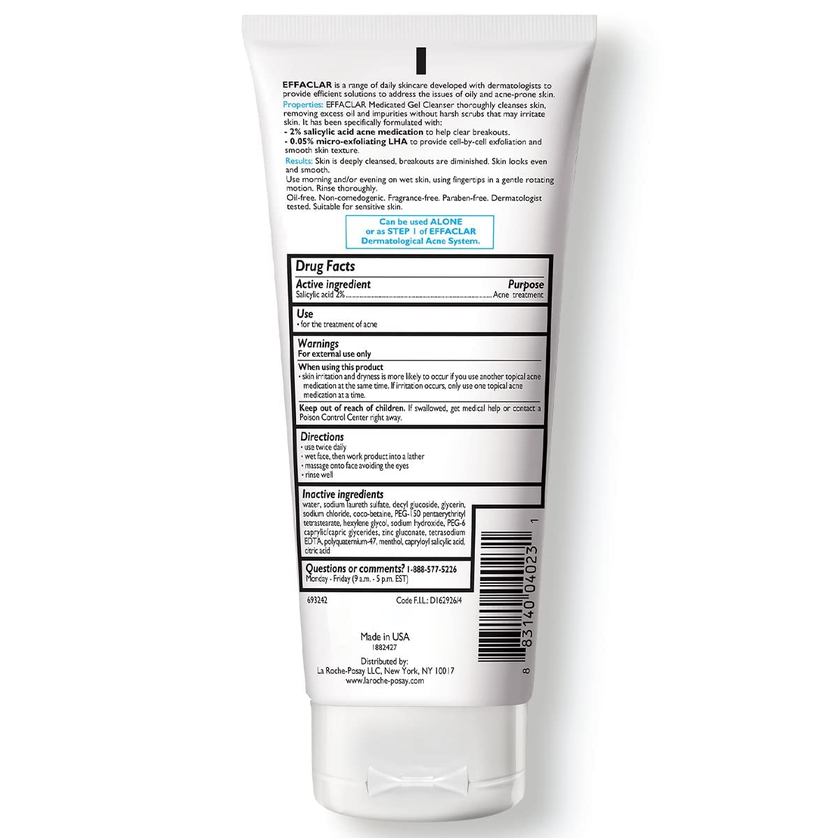 La Roche-Posay Effaclar Medicated Acne Face Wash with Salicylic Acid, 6.8oz | 2% salicylic acid cleanser with LHA and glycerin. Oil free foaming face wash helps clear acne and target excess oil.