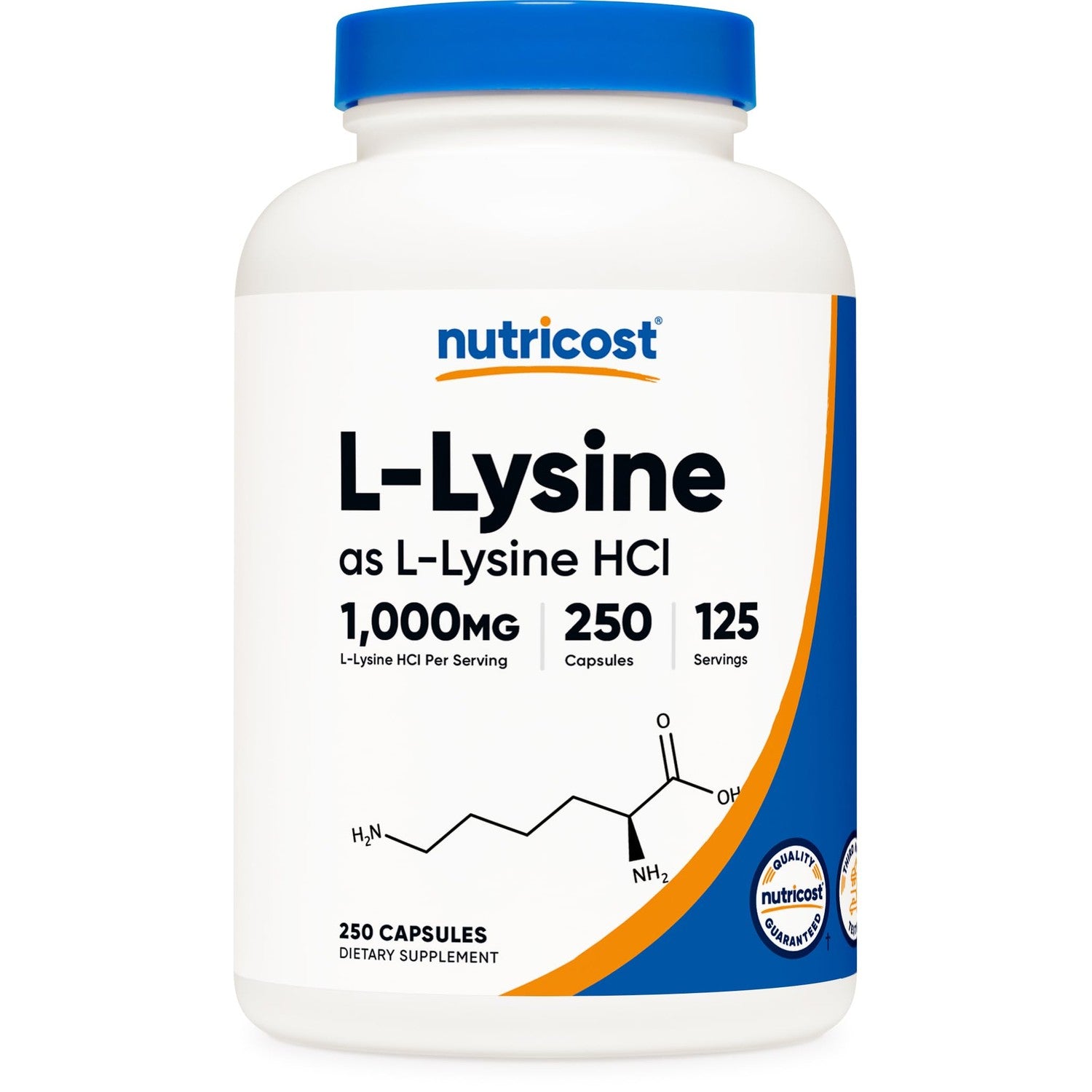 Nutricost L-Lysine 1000mg, 250 Capsules, 500mg Per Cap, Gluten Free | GMO-Free