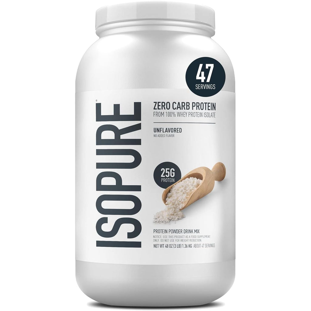 Buy now Isopure Zero Carb 100% Pure Whey Isolate Protein Powder, Lactose Free, Gluten Free, With Vitamins, Unflavored, 25g Protein Per Serving, 3 Lbs, 47 Servings (Packaging May Vary) at indiglob india