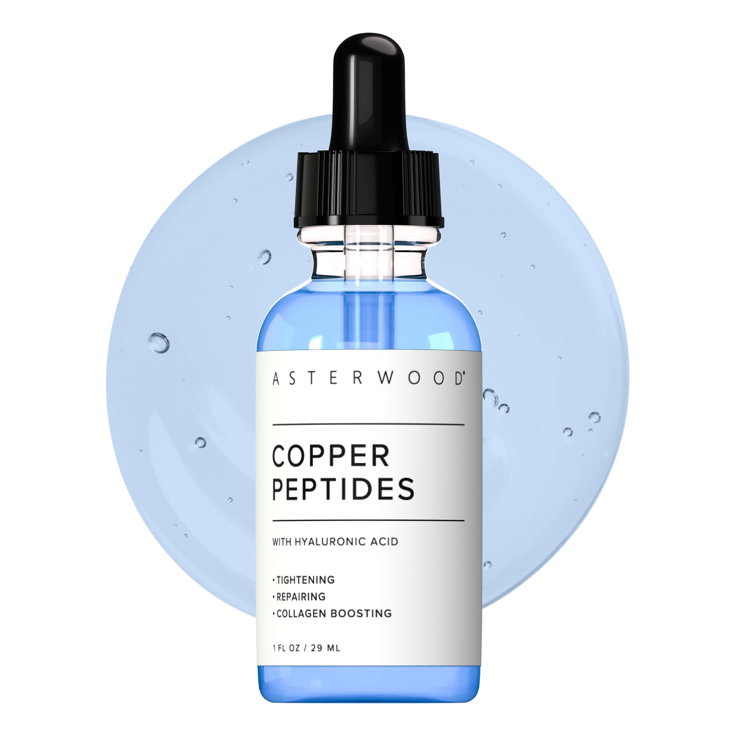 Asterwood Copper Peptides Serum for Face, GHK-Cu Peptide w/Hyaluronic Acid | Topical GHK-Cu with HA, Anti-Aging, Hydrating & Collagen Boosting, Cruelty-Free, 1 Fl Oz