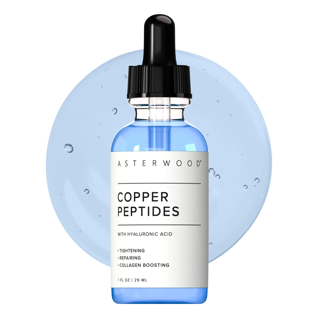Asterwood Copper Peptides Serum for Face, GHK-Cu Peptide w/Hyaluronic Acid | Topical GHK-Cu with HA, Anti-Aging, Hydrating & Collagen Boosting, Cruelty-Free, 1 Fl Oz