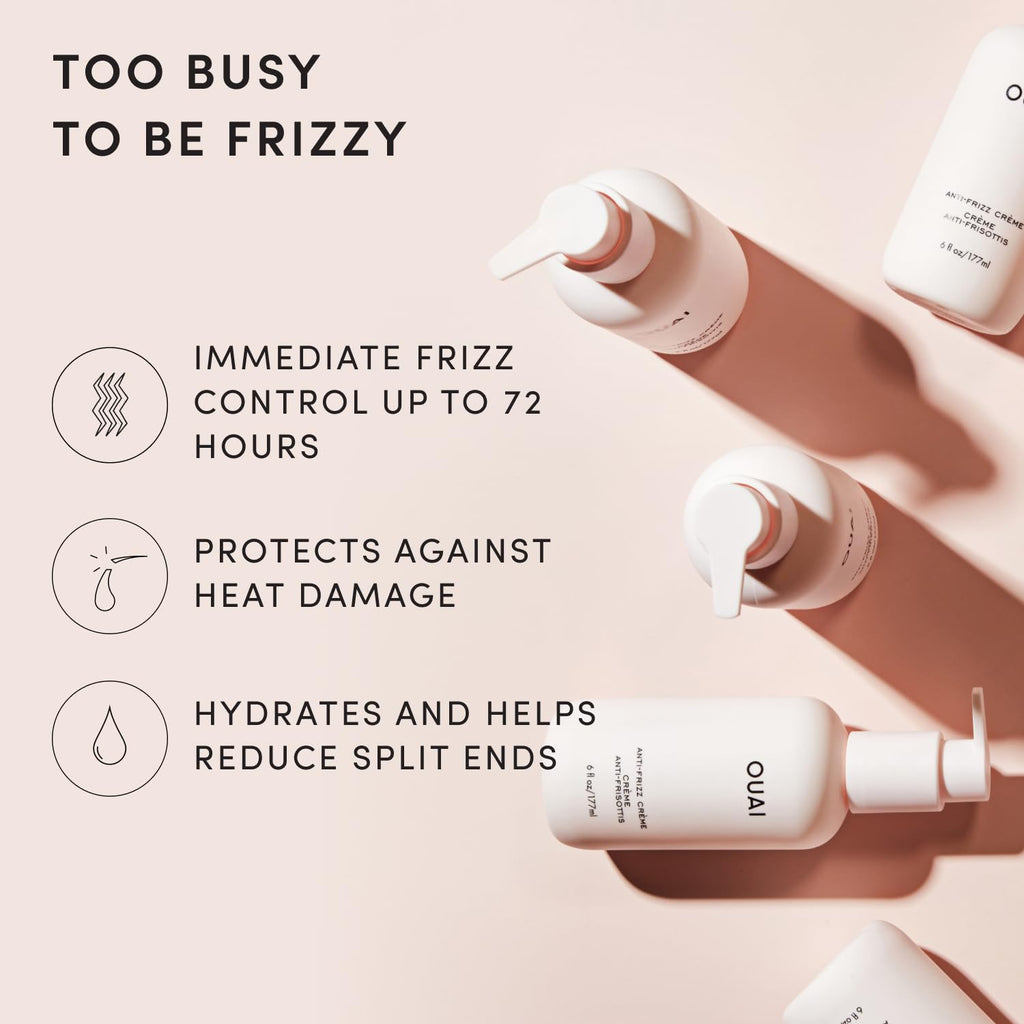 OUAI Anti Frizz Cream Travel Size - Phthalate & Sulfate Free (3 oz) | Moisturizing Hair Cream with Frizz Control & Heat Protection - Provides Hydration with Jackfruit & Beetroot Extract