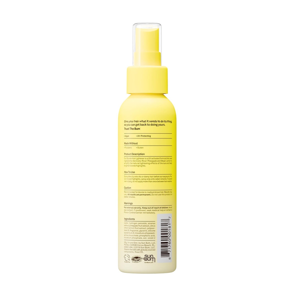 Sun Bum Hair Lightener Spray for Blonde to Medium Brown Tone - 4 oz | UV Protecting, Enriched with Pineapple and Meyer Lemon, Vegan