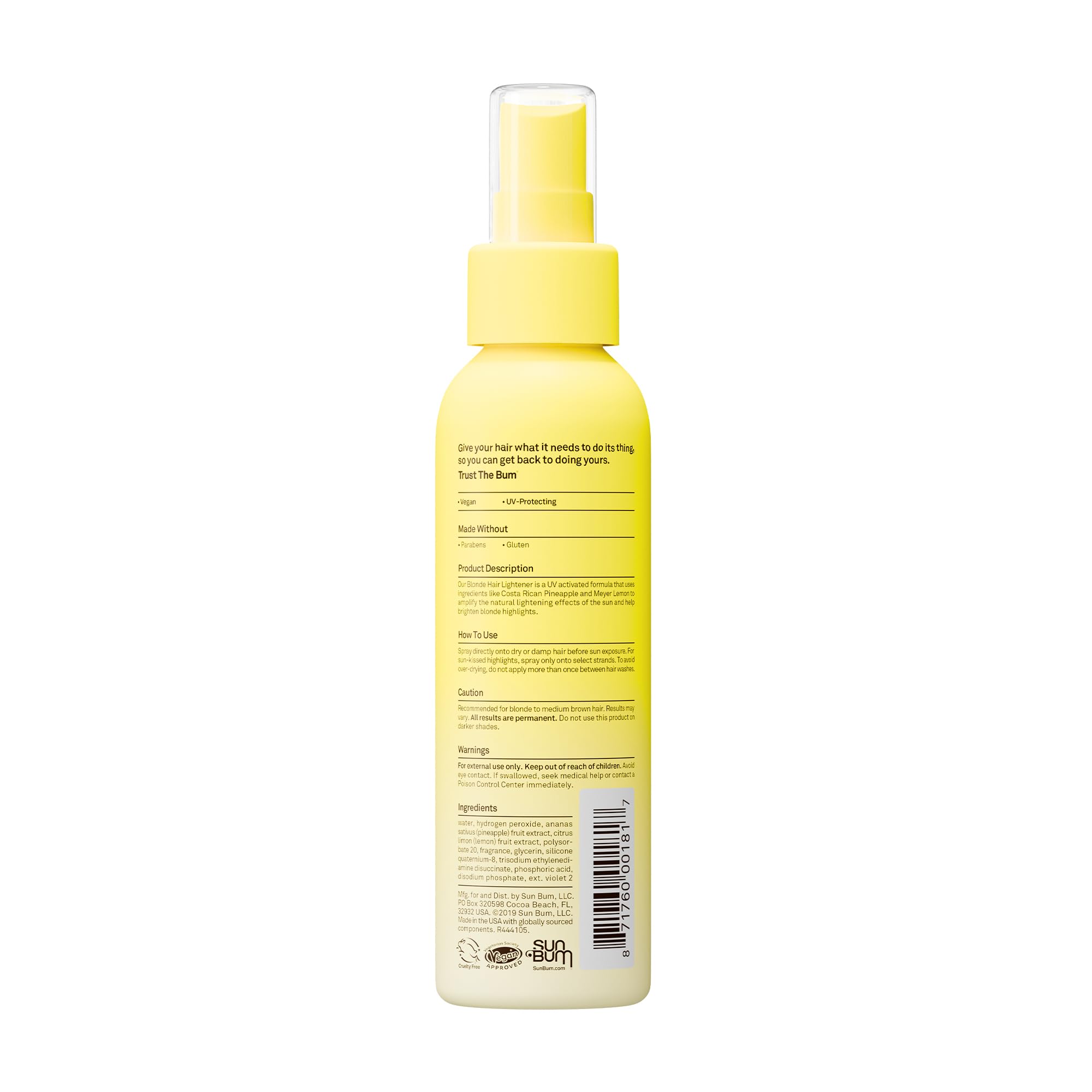 Sun Bum Hair Lightener Spray for Blonde to Medium Brown Tone - 4 oz | UV Protecting, Enriched with Pineapple and Meyer Lemon, Vegan