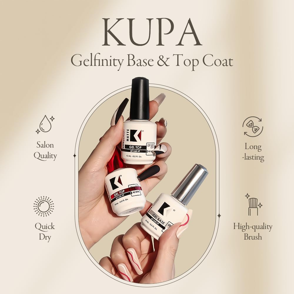Buy now KUPA Gelfinity - Soak Off Gel - Base & Glossy Top & Matte Top Coat (No-Wipe) 0.5 Fl Oz (Clear (Base + Gloss), 0.5 Fl Oz (Pack of 2)) at indiglob india