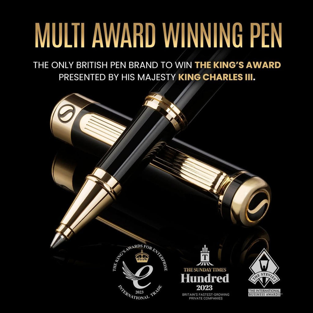 Buy now Scriveiner Black Lacquer Rollerball Pen - Stunning Luxury Pen, Real Gold Plating, Schmidt Ink Refill, Best Roller Ball Gift Set for Men & Women, Professional, Executive Office, Nice Pens at indiglob india