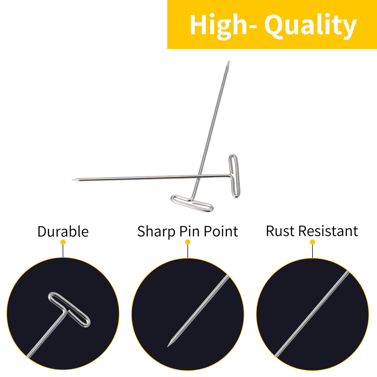 250Pcs T Pins, 1inch /1.5inch/ 2 inch T-Pins,Stainless Steel T Pin for Wigs, Blocking Wig Pin for Foam Head, Craft, Quilting and Blocking Knitting for Office Wall