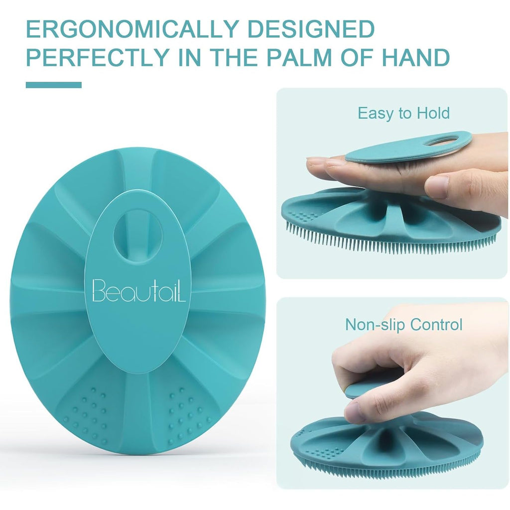 Buy now Silicone Body Scrubber Shower Bath Wash Brush Gentle Exfoliating Scrub Cleansing Loofah for Women Men Baby Sensitive Skin, Easy to Clean, Lather Nicely, More Hygienic, 1 Pack, Cyan at indiglob india