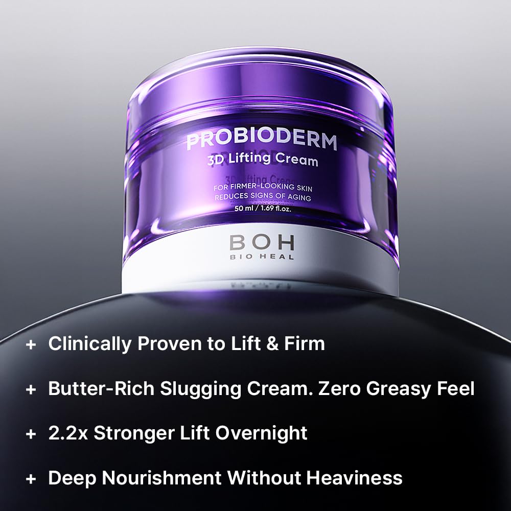 [Cardi B's Pick] BIOHEAL BOH Probioderm 3D Lifting Cream 1.7 fl oz - Advanced Korean Facial Night Cream with 17-Peptide Complex & Probioderm for Face and Neck, Butter-Rich Texture for Perfect Slugging