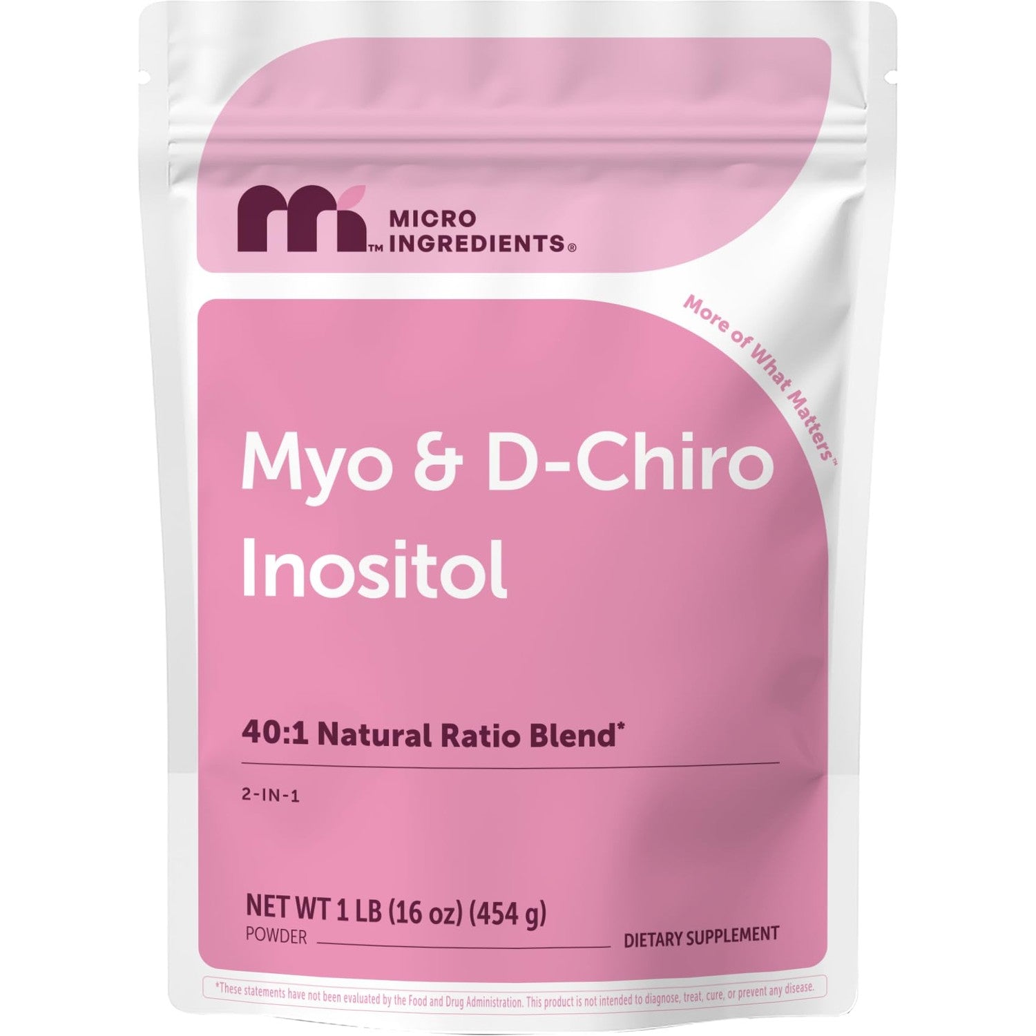 Micro Ingredients Myo-Inositol & D-Chiro Inositol Powder 1lb, 221 Servings | 40:1 Ideal Ratio Inositol Supplement for Women* | Support Hormonal Balance & Ovarian Health* | Non-GMO, Vegan, Filler-Free