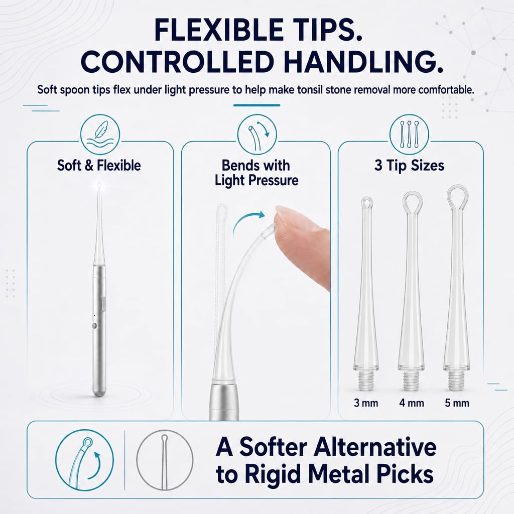Easy Tonsil Stone Remover- Electronic Tonsil Stone Removal Kit with Aluminum Alloy Body, Built-in LED Light & Flexible Probe - Painless Tonsillolith Remover Tool for Bad Breath - Rechargeable