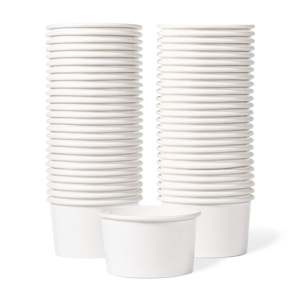 MATICAN Paper Ice Cream Cups - 50-Count 5.5-Oz Disposable Dessert Bowls for Hot or Cold Food, 5.5-Ounce Party Supplies Treat Cups for Sundae, Frozen Yogurt, Soup, White