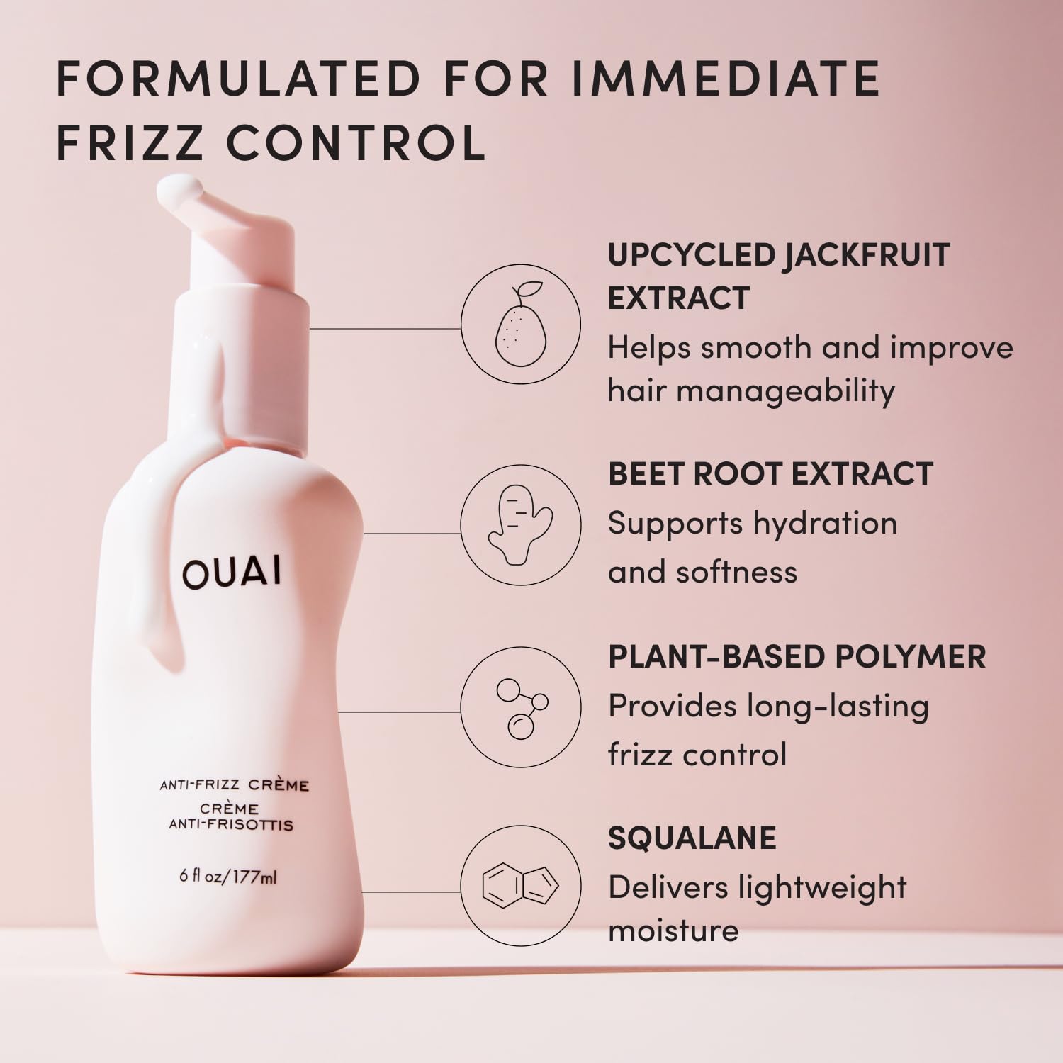 OUAI Anti Frizz Cream Travel Size - Phthalate & Sulfate Free (3 oz) | Moisturizing Hair Cream with Frizz Control & Heat Protection - Provides Hydration with Jackfruit & Beetroot Extract