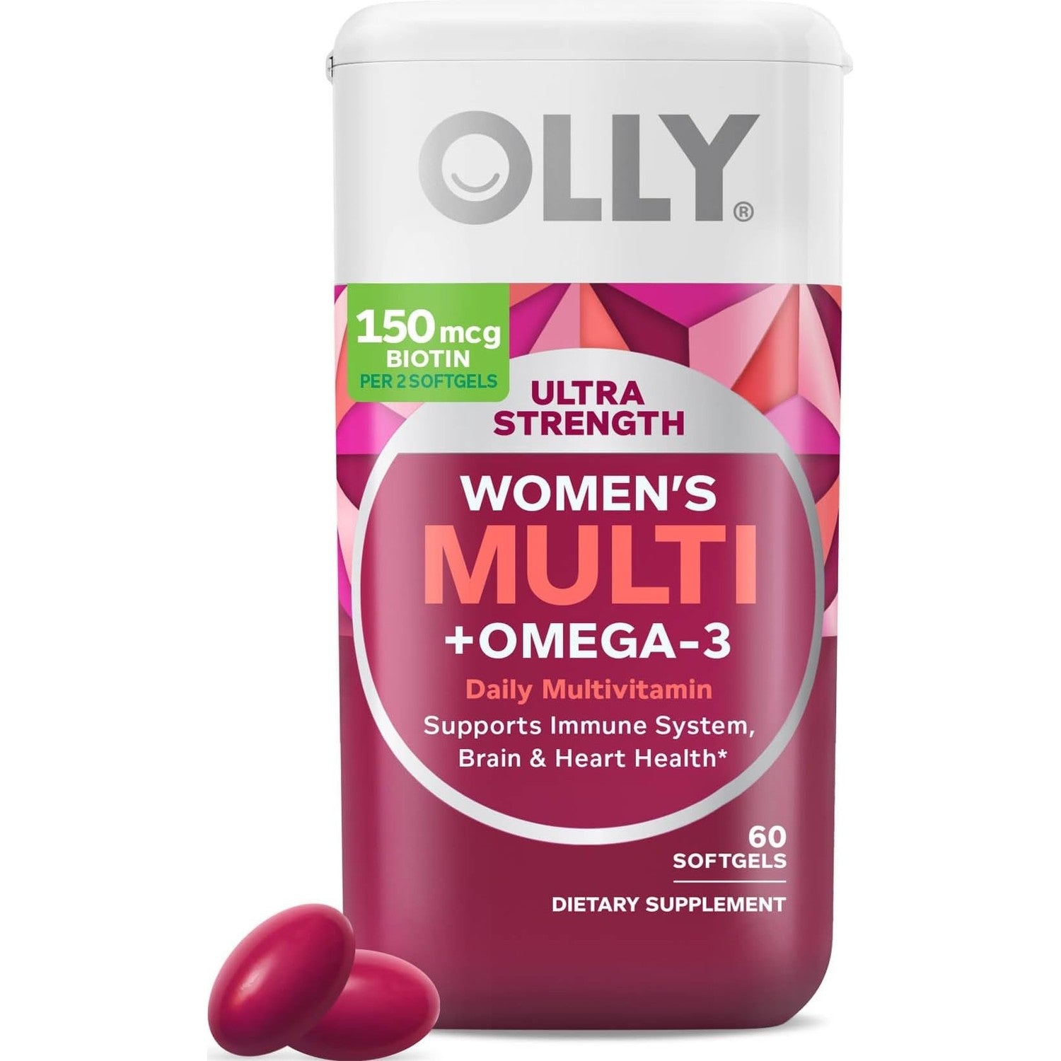OLLY Ultra Strength Women's Multivitamin Softgels, Omega-3s - 60 Count
