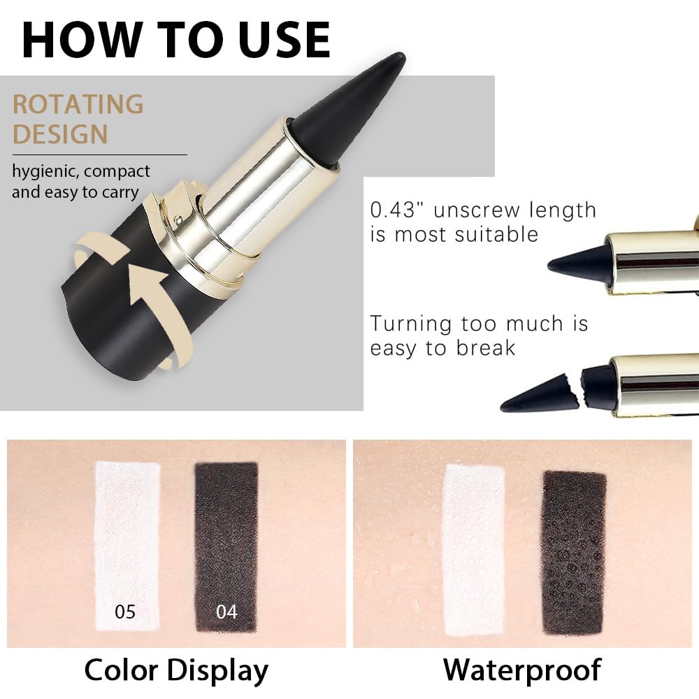 Kaely 2Pcs Gel Eyeliner set showing color swatches on skin; features rotating design for easy application. 100% authentic.