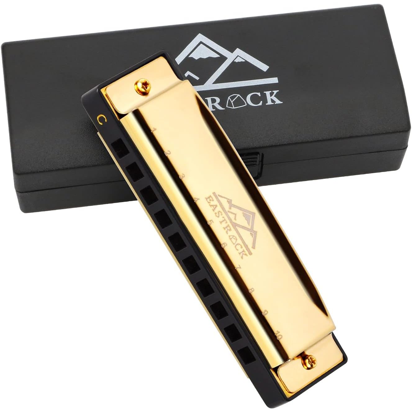 Buy now EastRock Blues Harmonica 24 Hole C Key with Case, Mouth Organ Harp, Diatonic Harmonica for Beginner, Adult, Kids, Professional, Students, Friends, Gifts Gold at indiglob india
