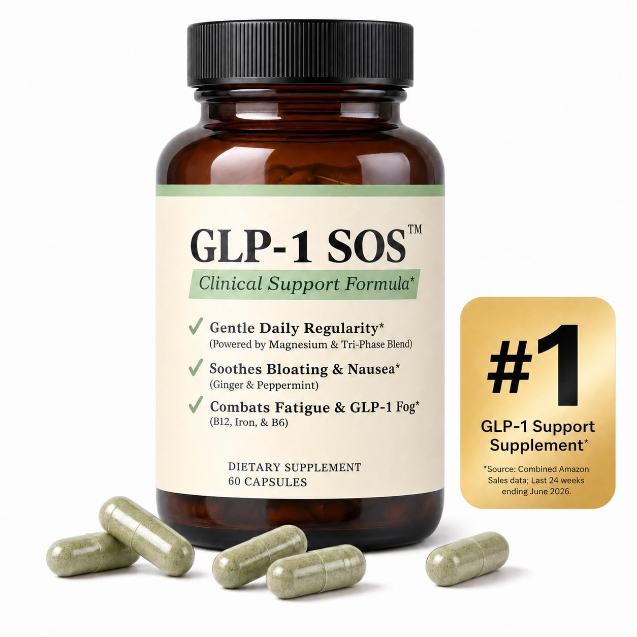 GLP-1 SOS™ Digestive Support for Ozempic Wegovy Mounjaro Zepbound Users – Constipation, Sulfur Burps, Bloating, Fatigue – Magnesium, Ginger, 19-Strain Probiotic, B12 – Physician-Formulated – 60 Caps