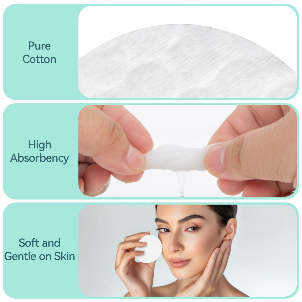 300PCS Cotton Rounds - Lint Free Cotton Pads for Face & Makeup Removal